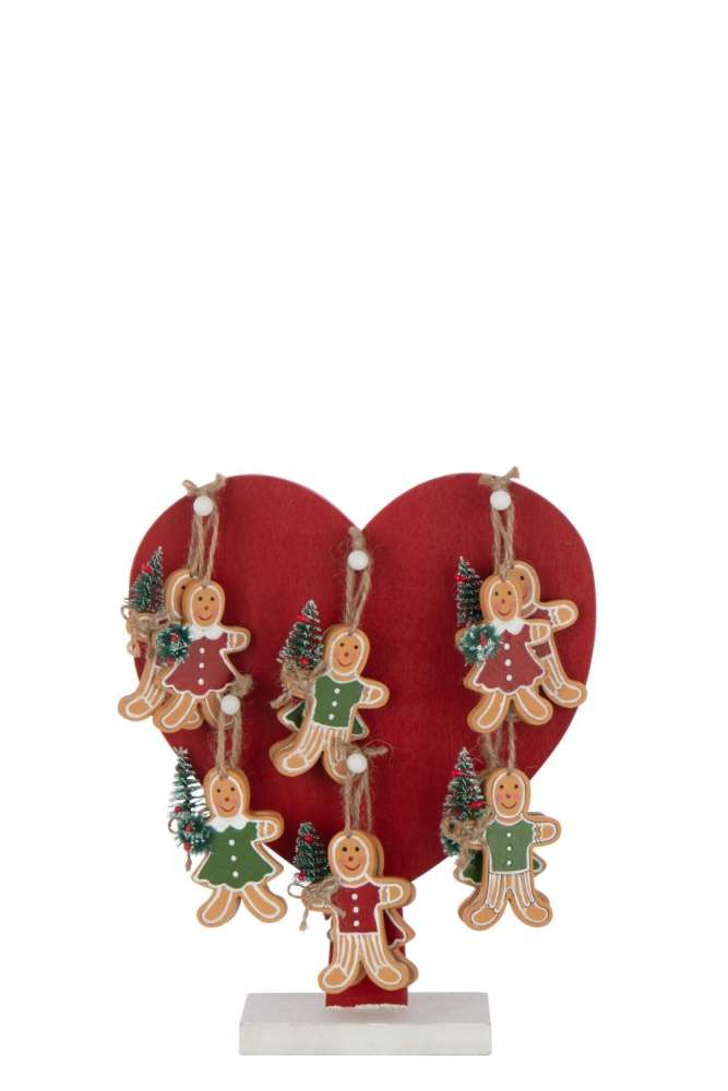 HEART + GINGERBREAD HANGERS PLYWOOD CHRISTMAS RED