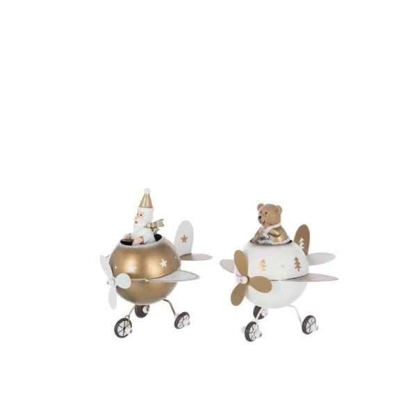 BEAR + SANTA CLAUS IN PLANE METAL WHITE/GOLD COLORED LARGE ASSORTMENT OF 2