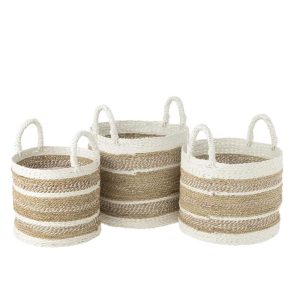 SET OF 3 BASKETS CARO RAFFIA WHITE/NATURAL