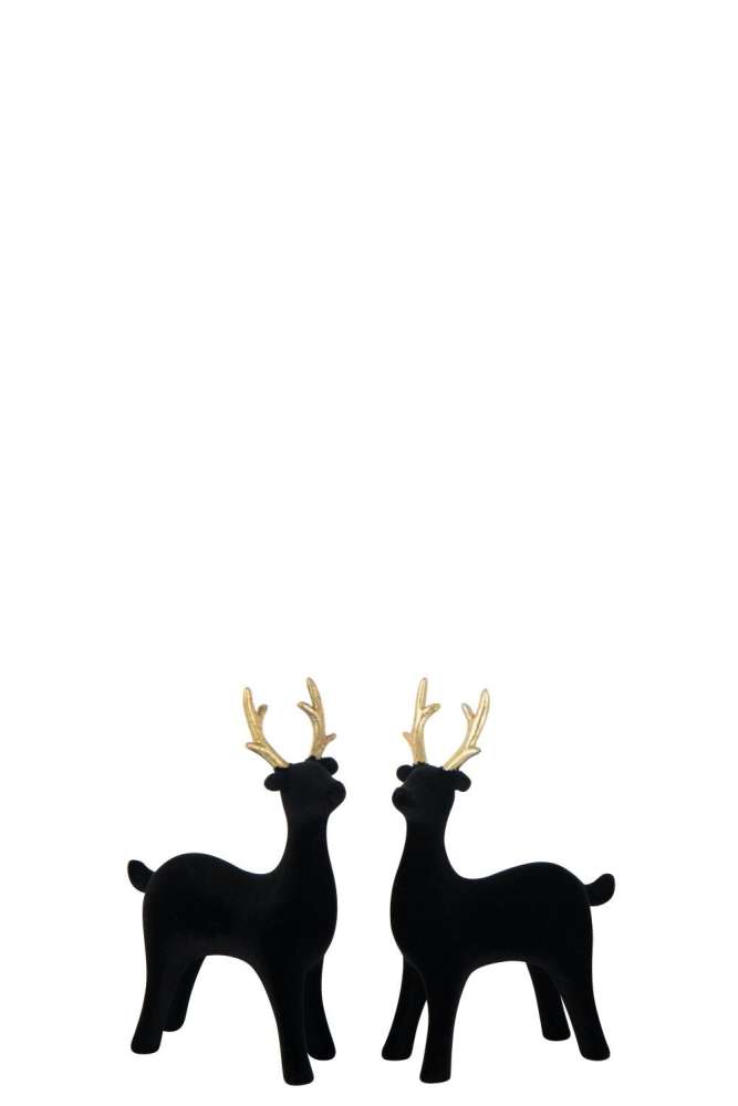 REINDEER VELVET POLYRESIN BLACK/GOLD COLORED ASSORTMENT OF 2