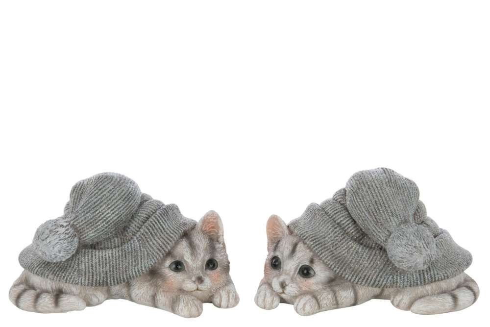 CAT HAT POLYRESIN GREY BLUE/WHITE LARGE ASSORTMENT OF 4