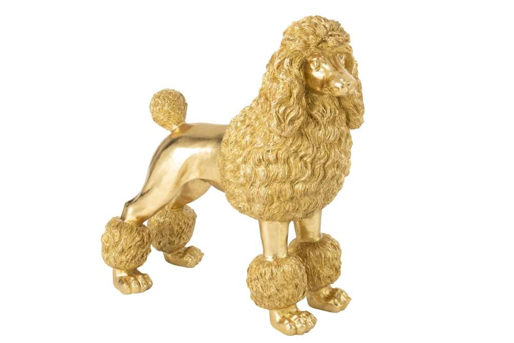 POODLE STANDING POLYRESIN GOLD COLORED EXTRA LARGE