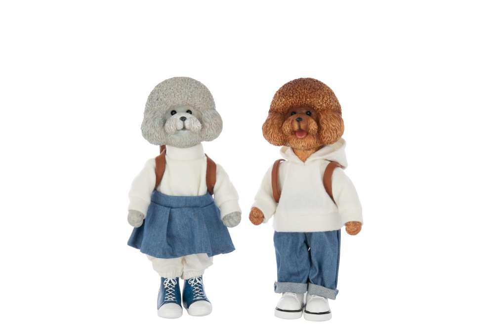 POODLE CLOTHE+BAG POLYRESIN MULTICOLORED LARGE ASSORTMENT OF 2