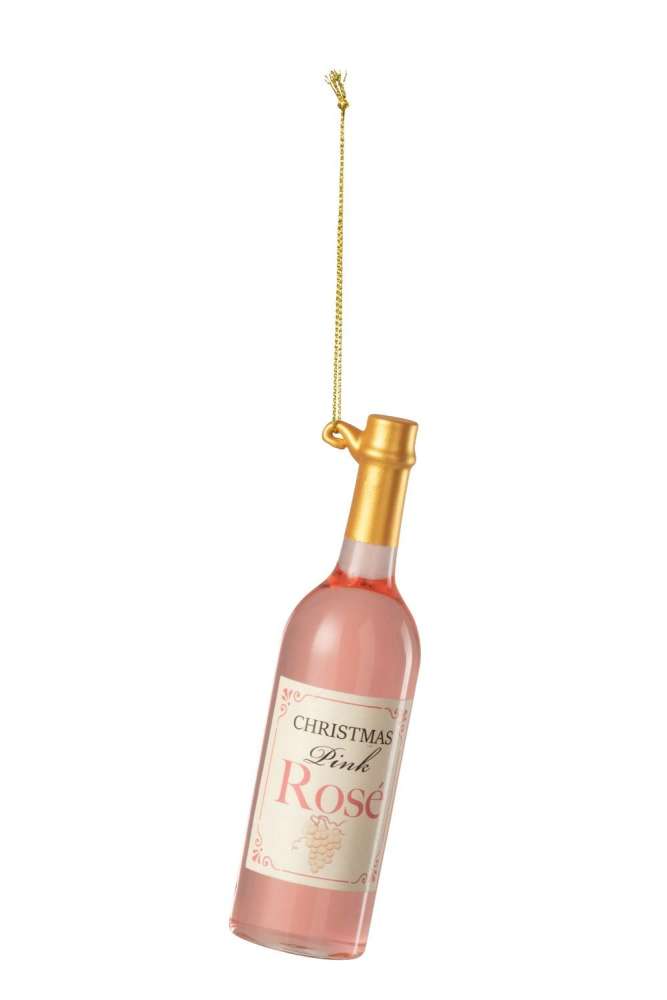 HANGER WINE BOTTLE GLASS PINK/GOLD COLORED
