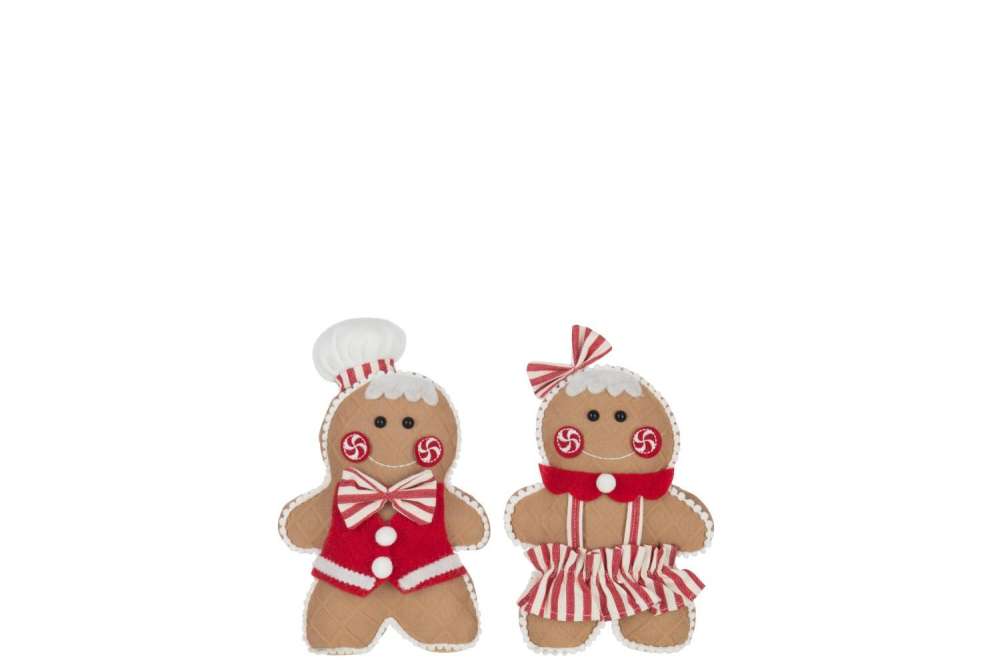 GINGERBREAD BOY/GIRL POLYESTER CAMEL/CHRISTMAS RED SMALL ASSORTMENT OF 2