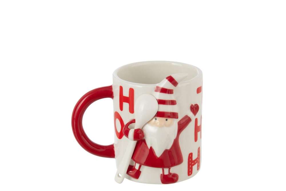 MUG + SPOON SANTA CLAUS DOLOMITE WHITE/RED
