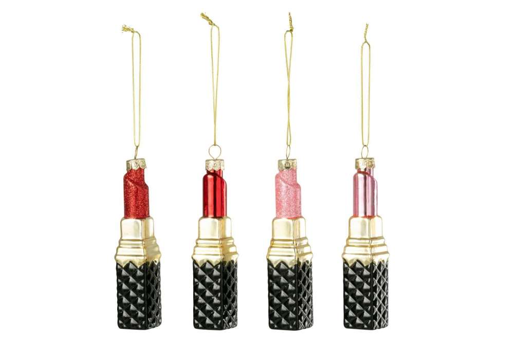 HANGER LIPSTICK GLASS RED/PINK ASSORTMENT OF 4