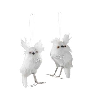 OWL STANDING PLUSH/FEATHERS WHITE/SILVER SMALL ASSORTMENT OF 2