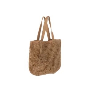 BEACH BAG TASSEL PAPER LIGHT BROWN