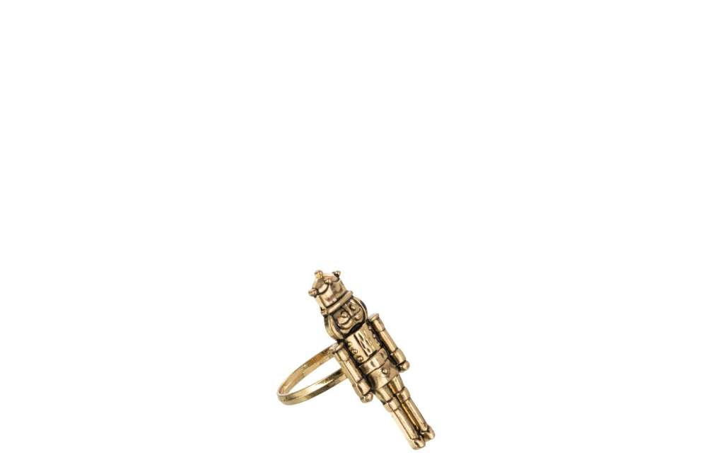 BOX 4 NAPKIN RING NUTCRACKER IRON GOLD COLORED