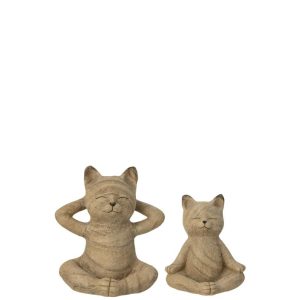 SET OF 2 CAT YOGA WOOD IMITATION POLYRESIN NATURAL