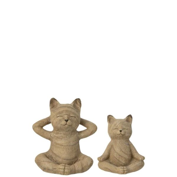 SET OF 2 CAT YOGA WOOD IMITATION POLYRESIN NATURAL