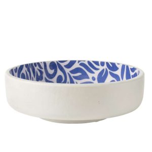 SALAD BOWL FLORAL PATTERN MANGO WOOD BLUE/WHITE