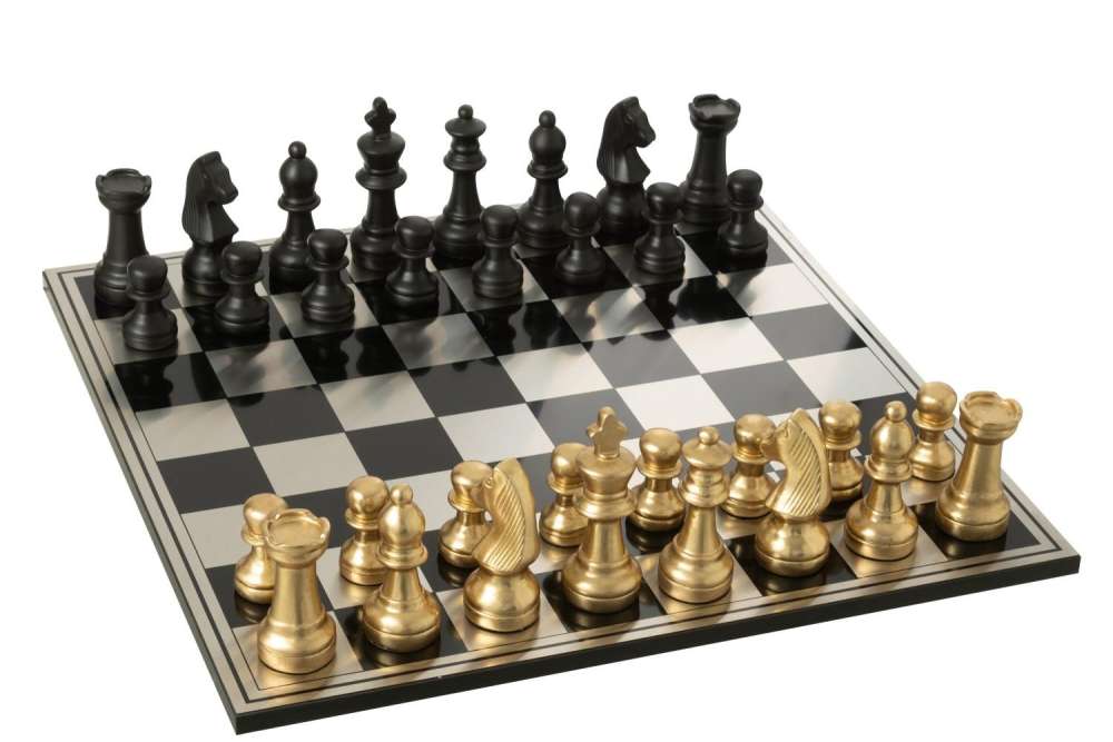 CHESS SET BOARD POLYRESIN GOLD COLORED/BLACK