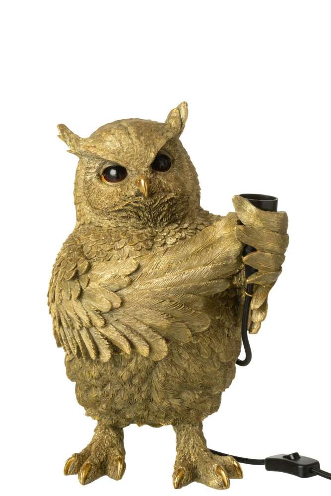 TABLE LAMP OWL RESIN GOLD COLORED