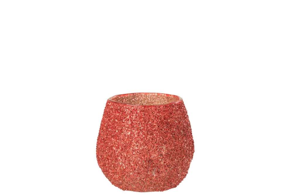 TEALIGHT HOLDER GLASS CHRISTMAS RED SMALL