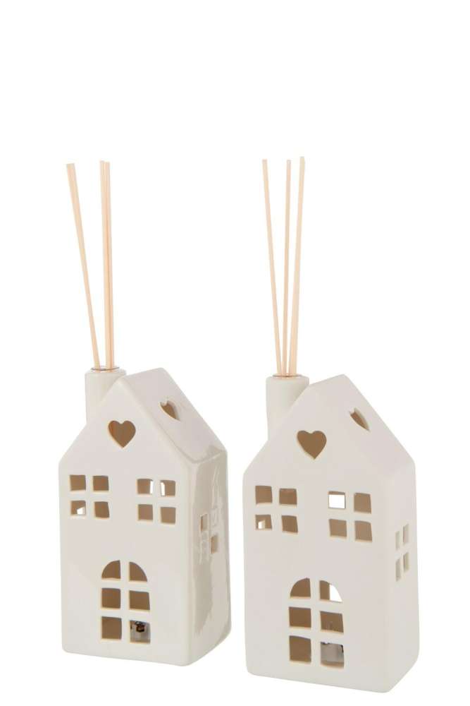 VASE LED HOUSE HEART CLAY WHITE ASSORTMENT OF 2