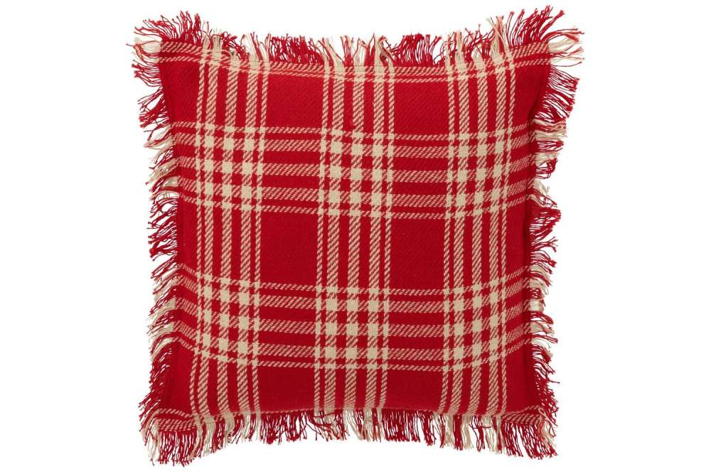CUSHION CHECKERED COTTON CHRISTMAS RED/WHITE