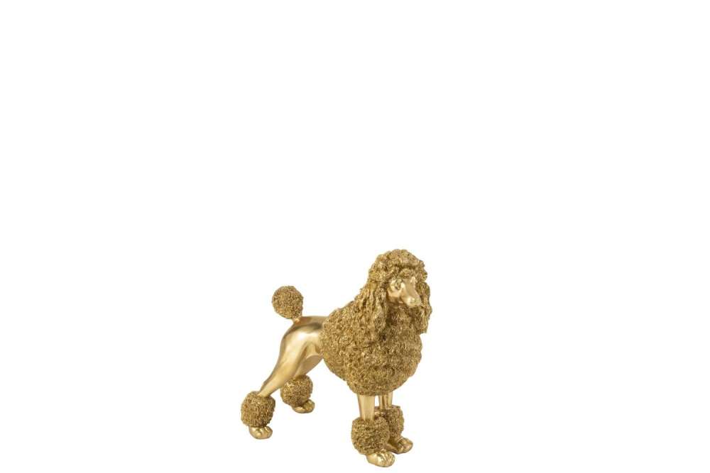 POODLE STANDING POLYRESIN GOLD COLORED MEDIUM