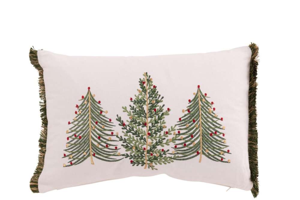 CUSHION CHRISTMAS TREES COTTON WHITE/DARK GREEN