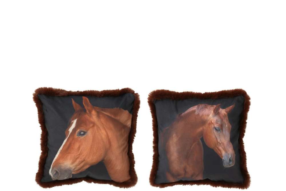 CUSHION HORSE POLYESTER BROWN SMALL ASSORTMENT OF 2
