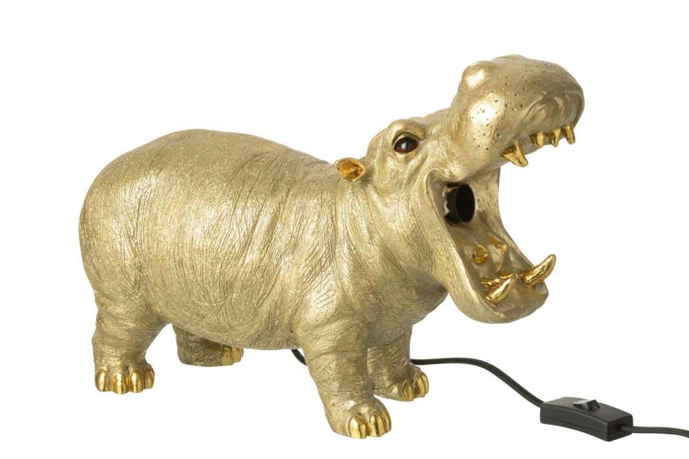 TABLE LAMP HIPPOPOTAMUS RESIN GOLD COLORED