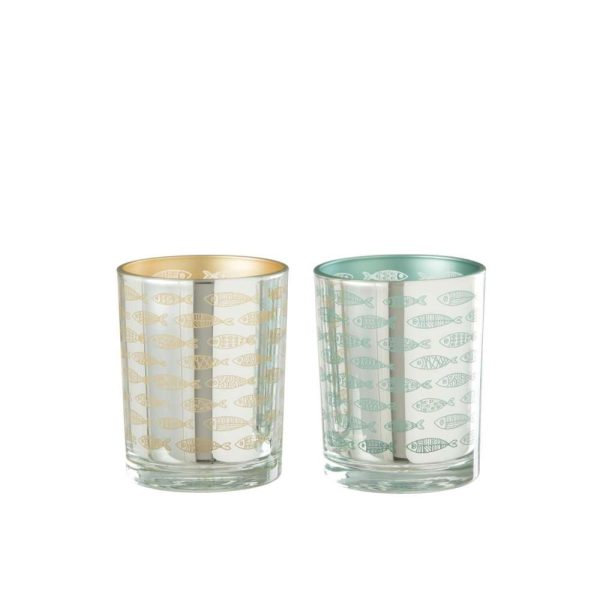 HURRICANE FISH GLASS BEIGE/BLUE SMALL ASSORTIMENT OF 2