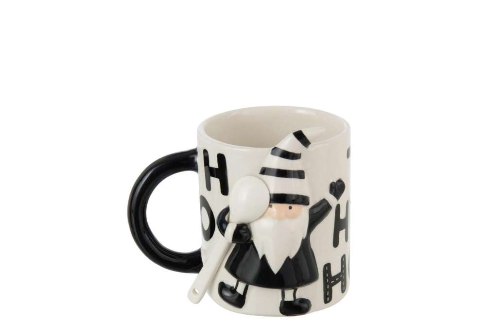 MUG + SPOON SANTA CLAUS DOLOMITE WHITE/BLACK