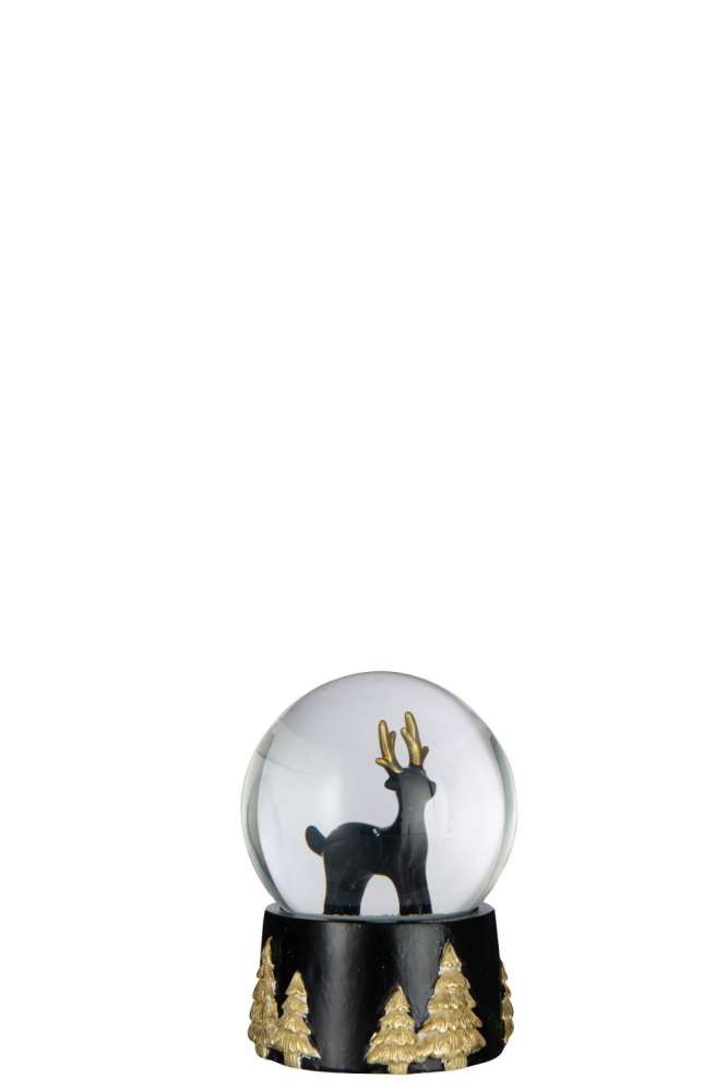 WATER GLOBE REINDEER POLYRESIN BLACK/GOLD COLORED