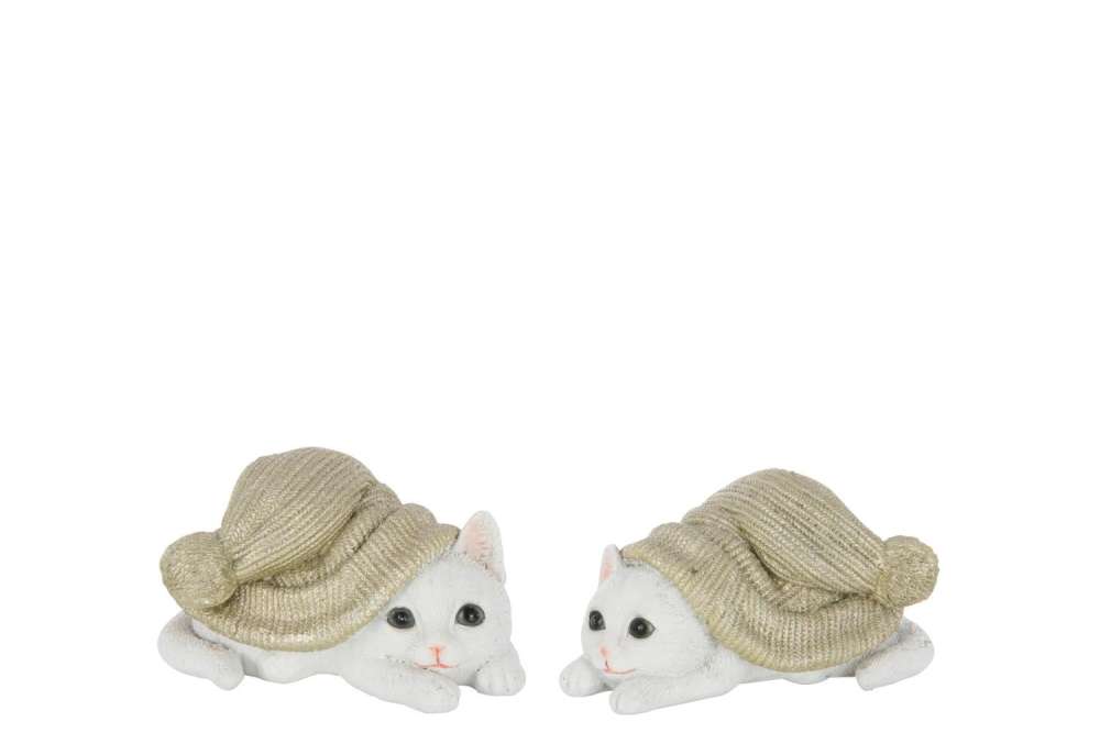 CAT HAT POLYRESIN GREY-GREEN/WHITE MEDIUM ASSORTMENT OF 2