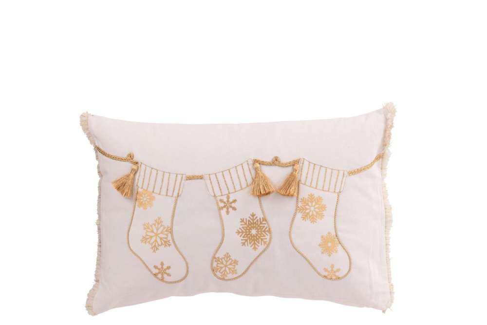 CUSHION CHRISTMAS STOCKING COTTON WHITE/GOLD COLORED