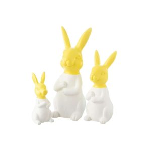 SET OF 3 RABBITS OUTDOOR MGO WHITE/YELLOW