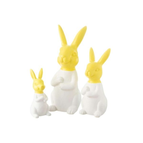 SET OF 3 RABBITS OUTDOOR MGO WHITE/YELLOW