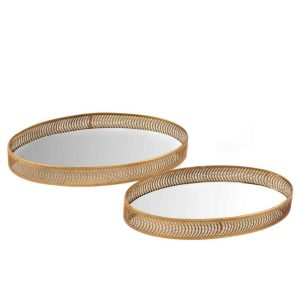 SET OF 2 TRAYS OVAL IRON/MIRROR GOLD