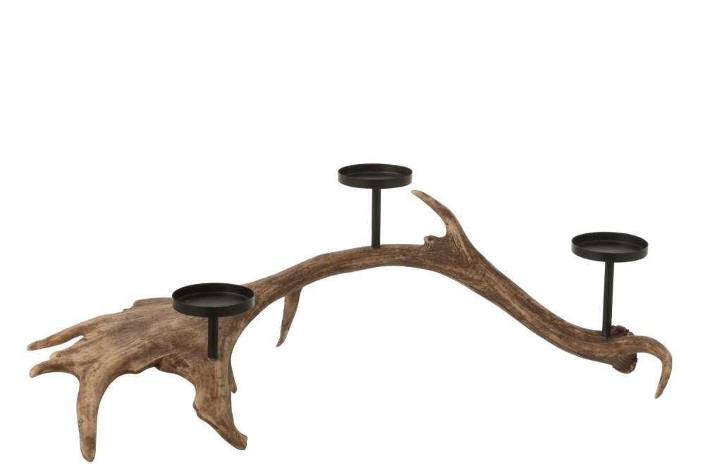 CANDLE HOLDER ANTLERS POLYRESIN BROWN LARGE