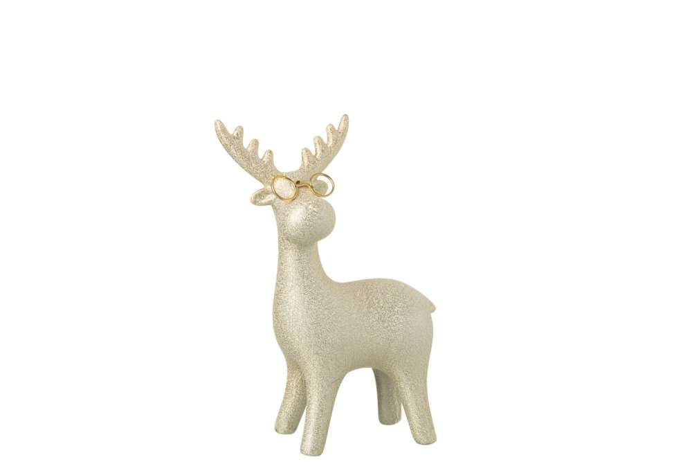 REINDEER 4 LEGS  +  GLASSES PORCELAIN GOLD COLORED SMALL