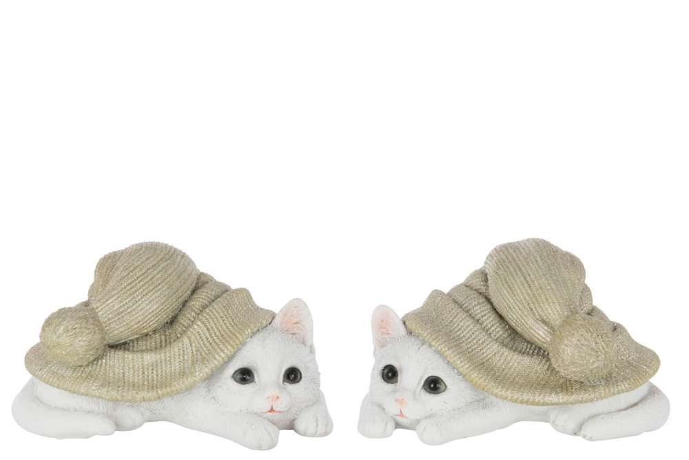 CAT HAT POLYRESIN GREY-GREEN/WHITE LARGE ASSORTMENT OF 2