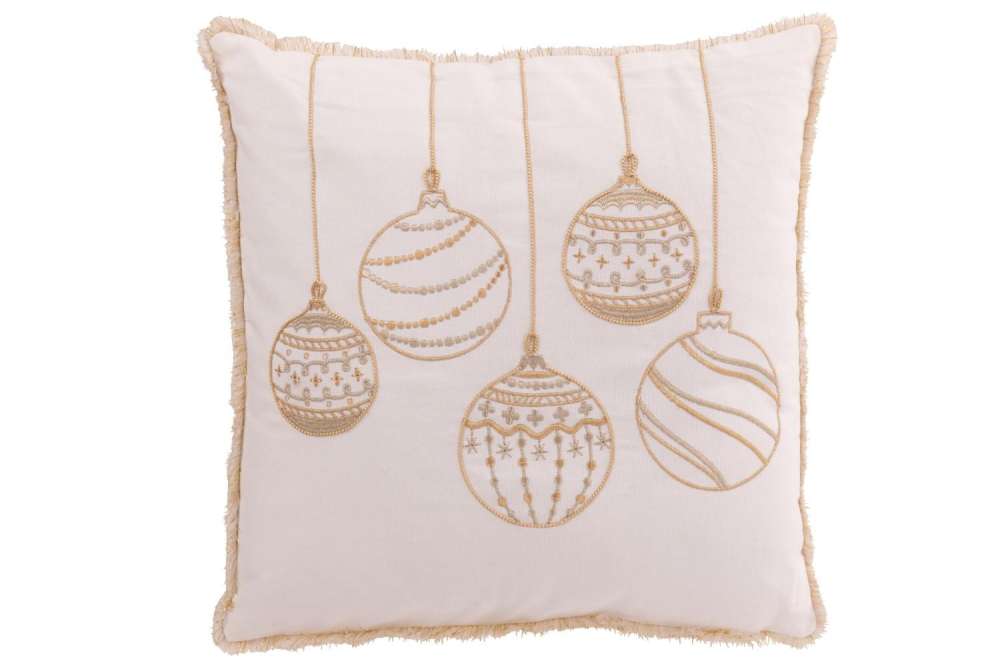 CUSHION CHRISTMAS BAUBLES COTTON WHITE/GOLD COLORED