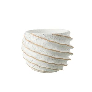 FLOWERPOT STRIPE CERAMIC WHITE/BEIGE LARGE