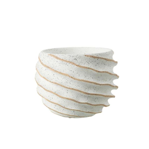 FLOWERPOT STRIPE CERAMIC WHITE/BEIGE LARGE