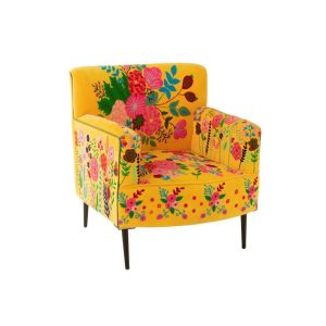 ARMCHAIR FLOWERS EMBROIDERY VELVET YELLOW