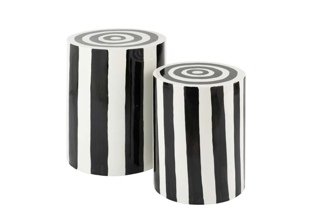 SET OF 2 SIDE TABLE STRIPED MAGNESIUM OXIDE BLACK/WHITE