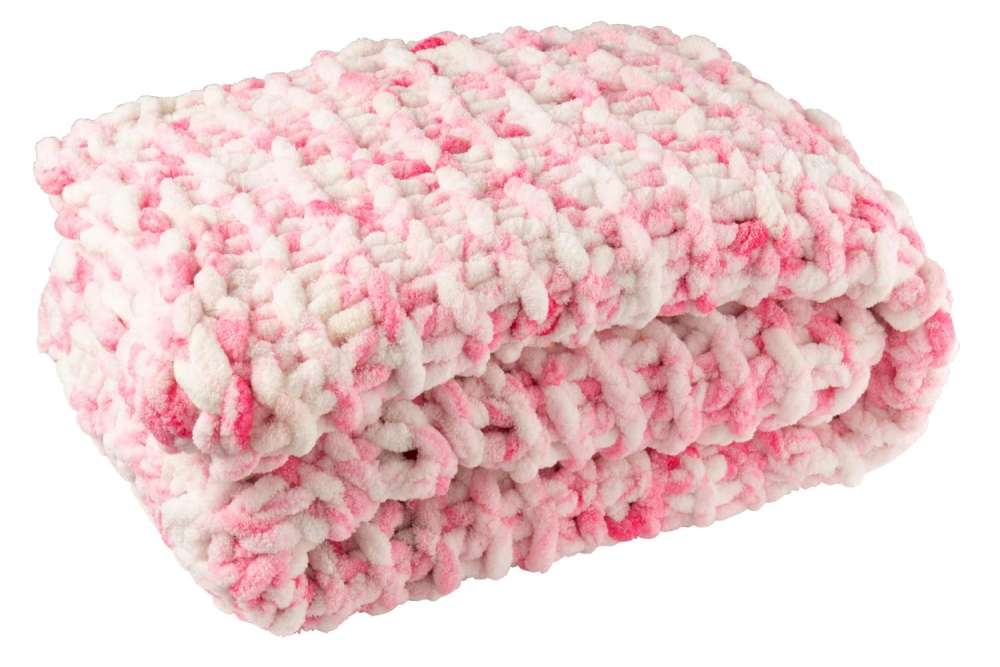 BLANKET KNITTED POLYESTER PINK/WHITE