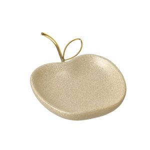 PLATE DECO APPLE PORCELAIN GOLD COLORED
