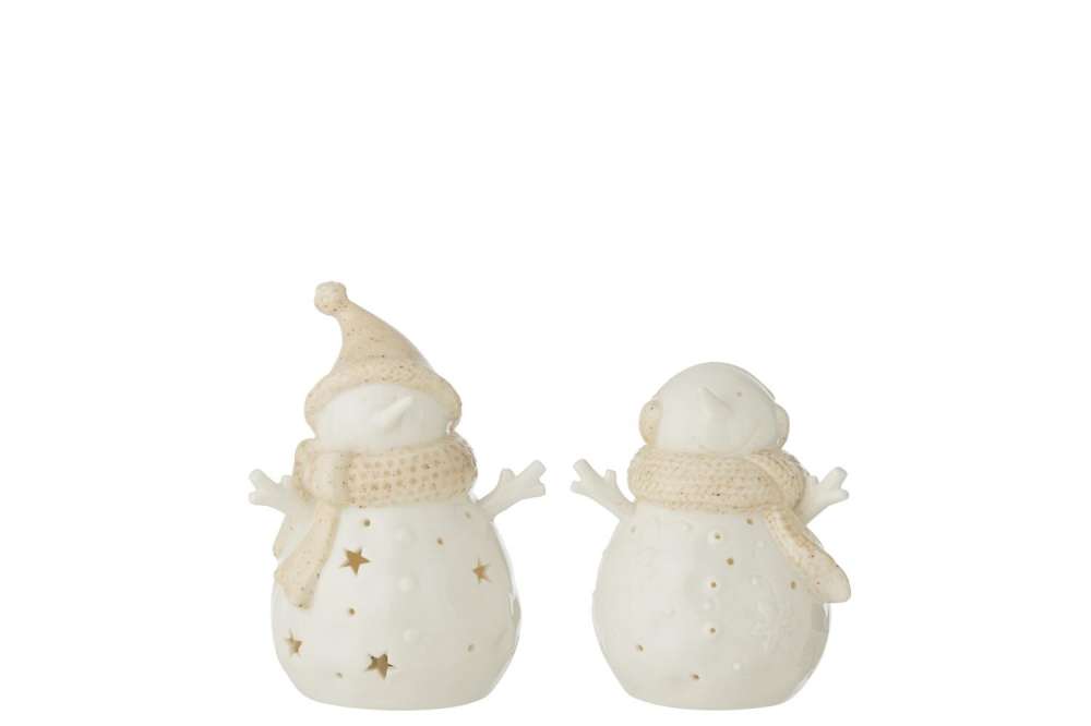SNOWMAN LED STARS CLAY WHITE/BEIGE SMALL ASSORTMENT OF 2