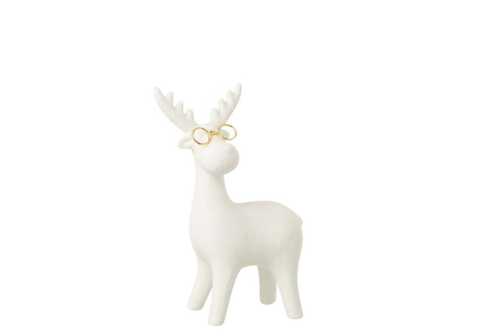 REINDEER 4 LEGS  +  GLASSES PORCELAIN WHITE/GOLD COLORED SMALL
