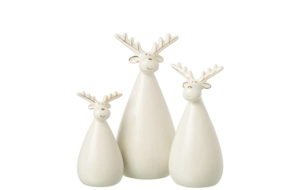 SET OF 3 REINDEER OVAL BODY PORCELAIN ECRU