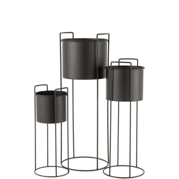 SET OF THREE FLOWERPOTS ON FOOT METAL BLACK