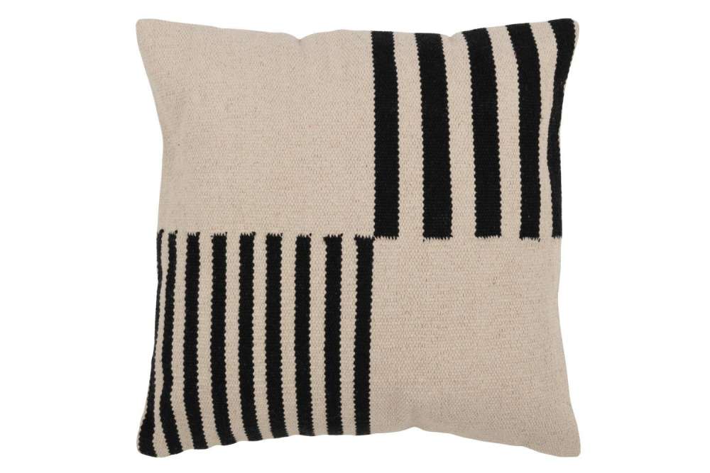 CUSHION BLANK/STRIPED SQUARES COTTON WHITE/BLACK