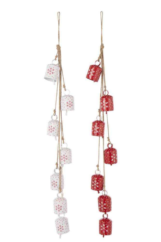 HANGER 7 BELLS SNOWFLAKES IRON WHITE/CHRISTMAS RED ASSORTMENT OF 2